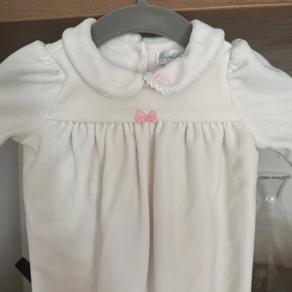 Ralph Lauren Pink Bow Tie, Velvet Footed Jumpsuit - Picture 2 of 6